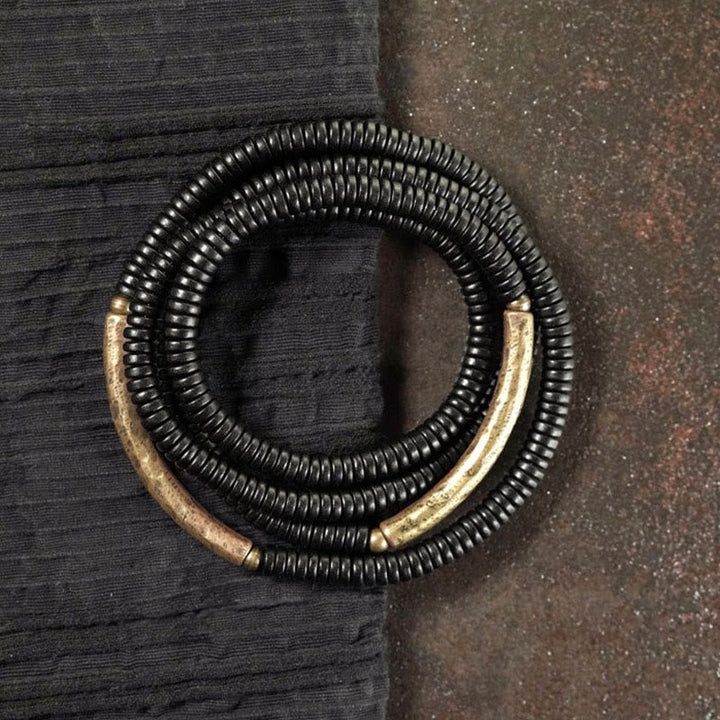 BWOOOH Ebony Wood Brass Copper Balance Multilayered Bracelet