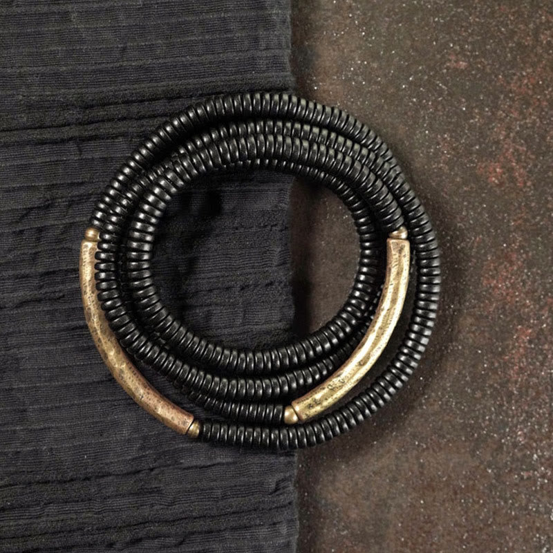 BWOOOH Ebony Wood Brass Copper Balance Multilayered Bracelet