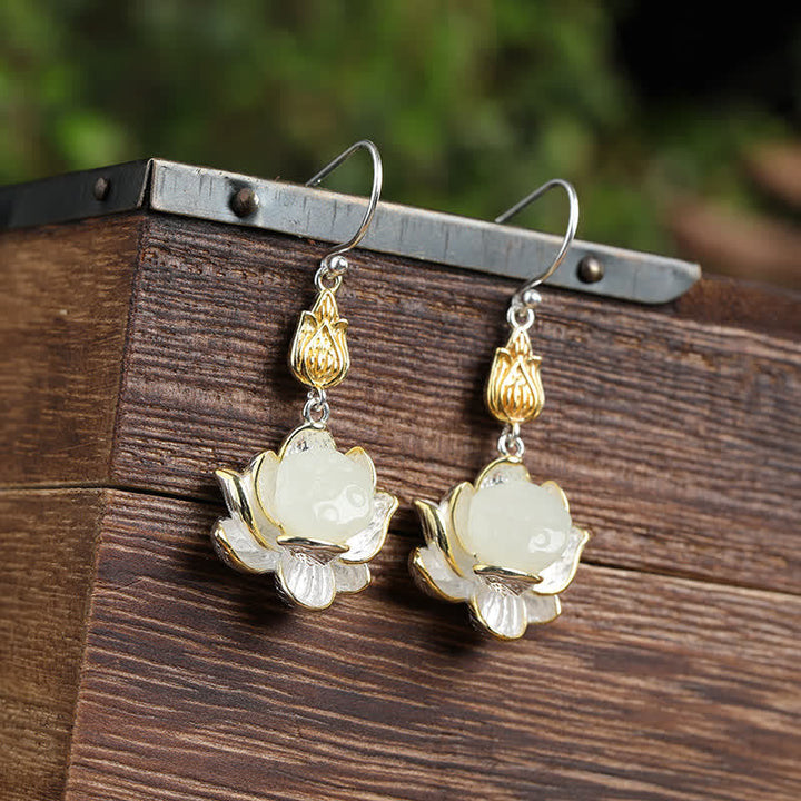 BWOOOH White Jade Protection Harmony Drop Earrings