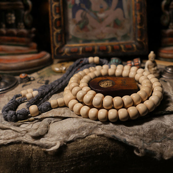 BWOOOH 108 Mala Beads Abelia Biflora Wood Warding Off Evil Spirits Wrist Mala