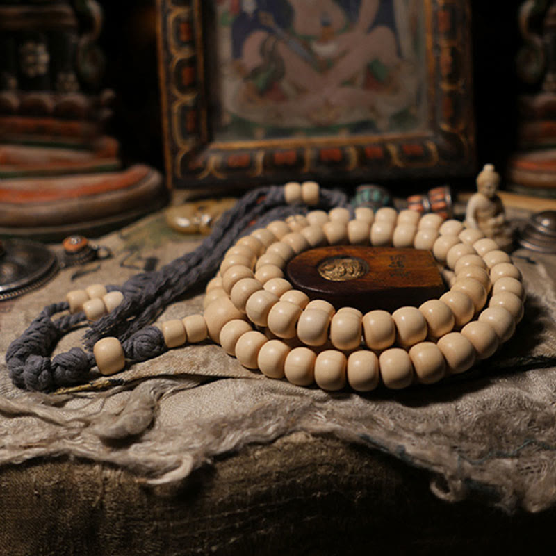 BWOOOH 108 Mala Beads Abelia Biflora Wood Warding Off Evil Spirits Wrist Mala