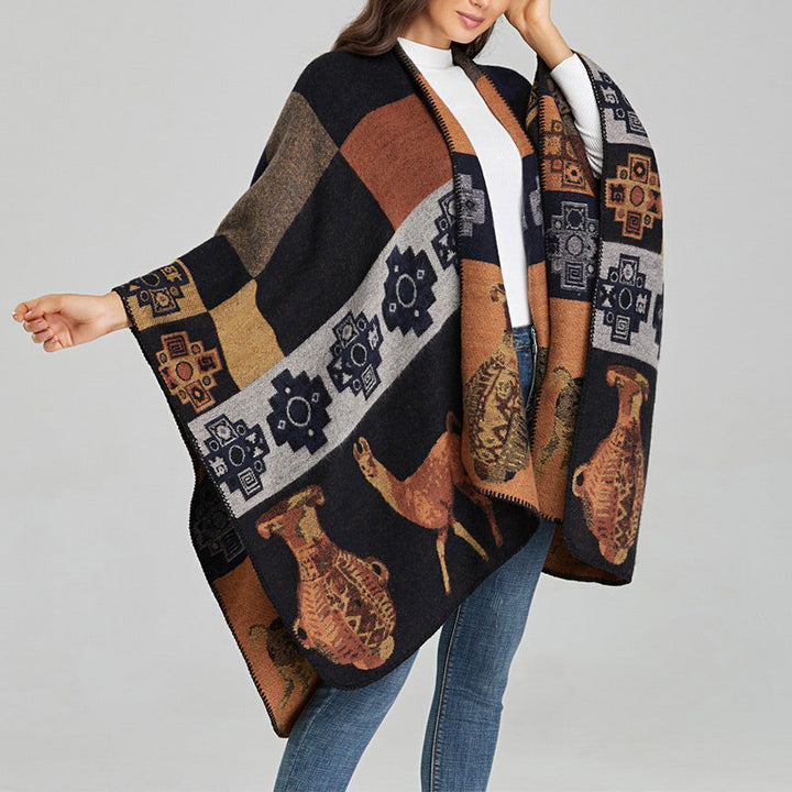 BWOOOH Tibetan Shawl Deer Vase Geometric Shapes Winter Co