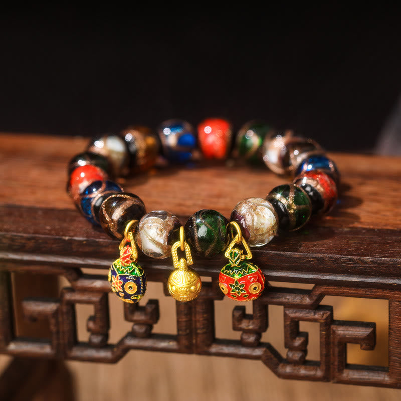 BWOOOH Five Elements Gold Swallowing Beast Family Charm Liuli Glass Bead Luck Bracelet