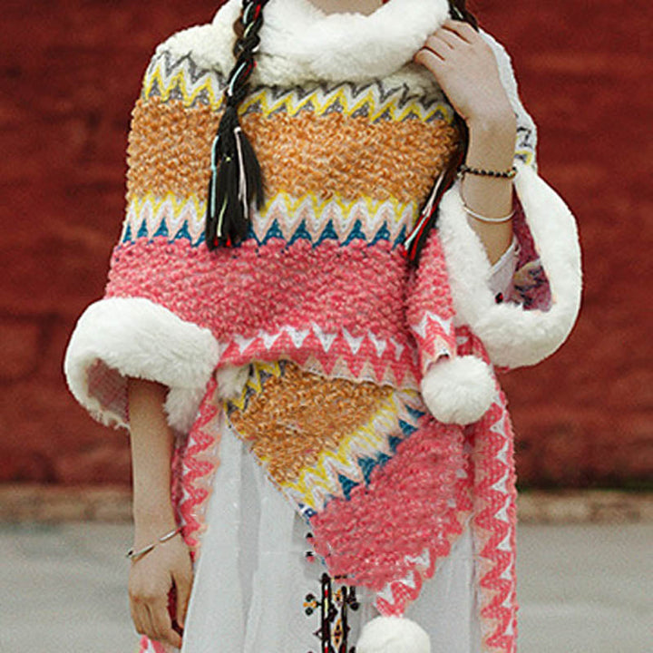 BWOOOH Tibetan Multicolored Striped Shawl Winter Cozy Tra