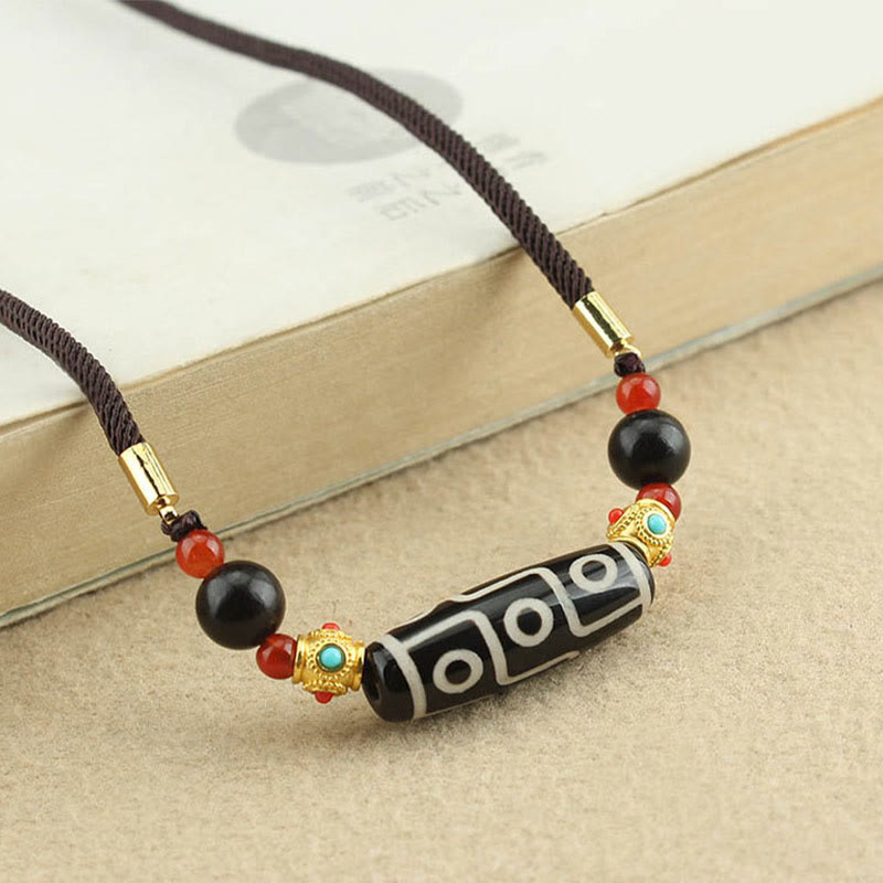 BWOOOH Tibetan Nine-Eye Dzi Bead Protection Blessings String Necklace Pendant