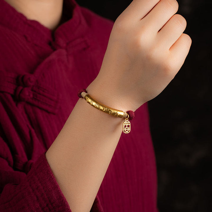 BWOOOH 999 Sterling Silver Tibet Handmade Om Mani Padme Hum Fu Character TopRank Character Luck Braided Bracelet