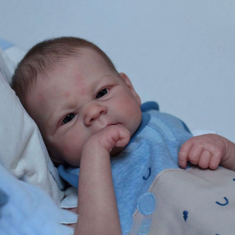 12" Full Soft Solid SIlicone Baby Doll Boy Caratar Bald and Hand-Rooted Hair