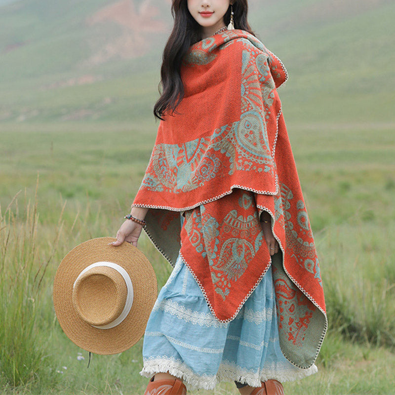 BWOOOH Tibetan Shawl Simple Pattern Winter Cozy Travel Sc