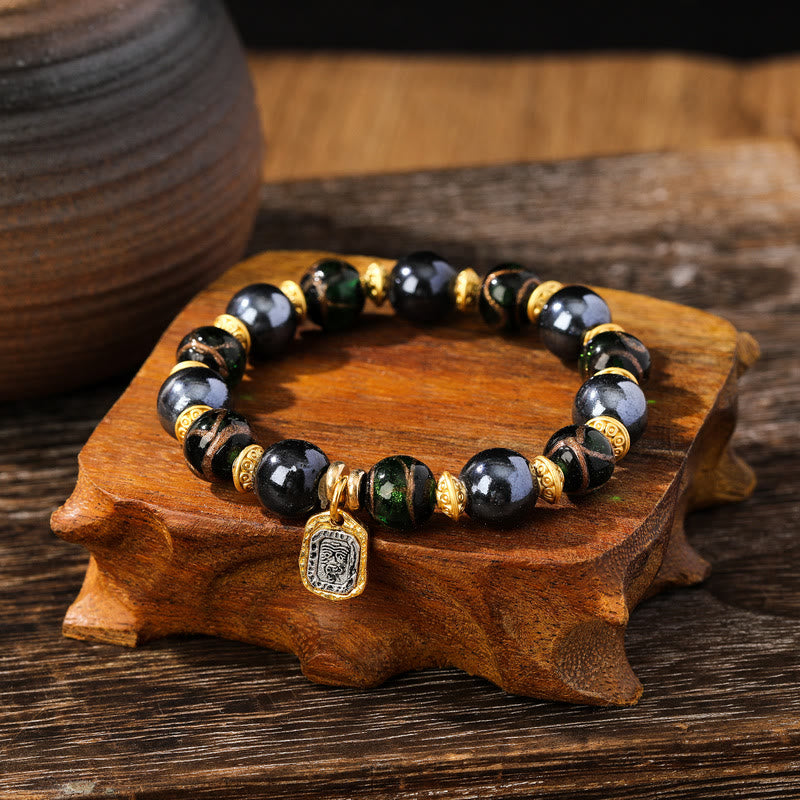 BWOOOH Tibetan Zakiram Goddess of Wealth Liuli Glass Incense Ash Porcelain Bead Luck Bracelet