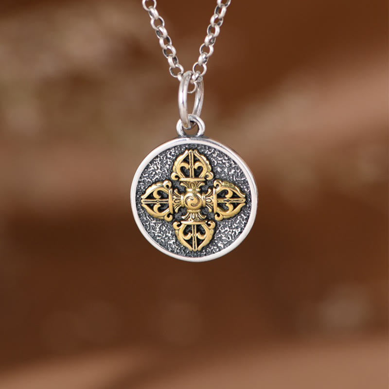 BWOOOH 925 Sterling Silver Double Dorje Vajra Blessing Necklace Pendant