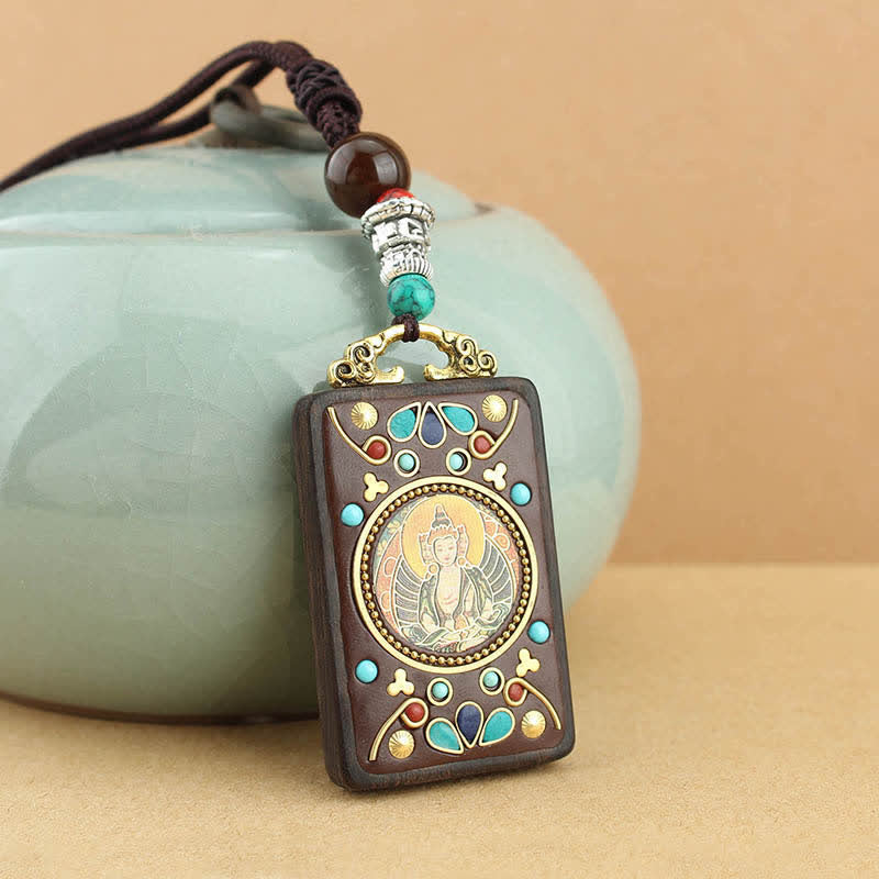 BWOOOH Tibet God of Wealth Thangka Ebony Peace Necklace Pendant