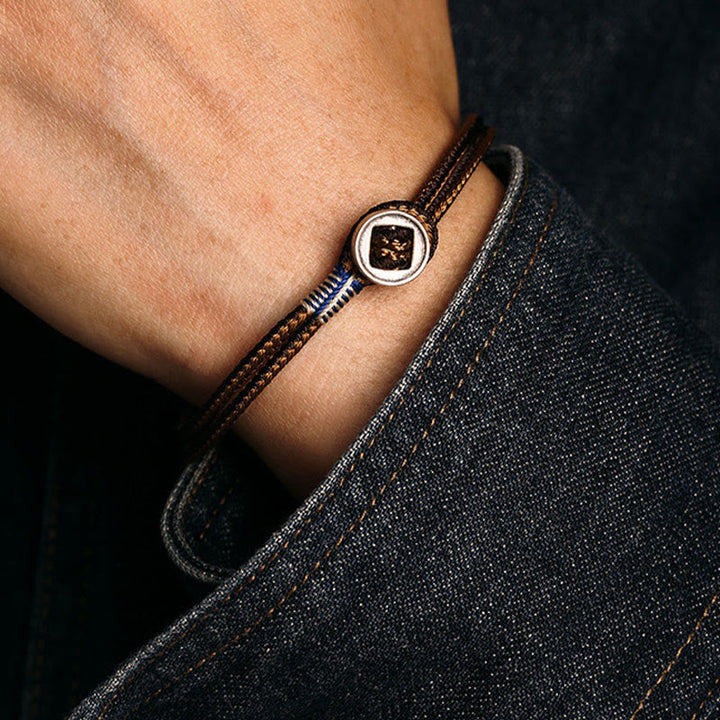 BWOOOH  925 Sterling Silver Handmade Button Protection Weave String Bracelet