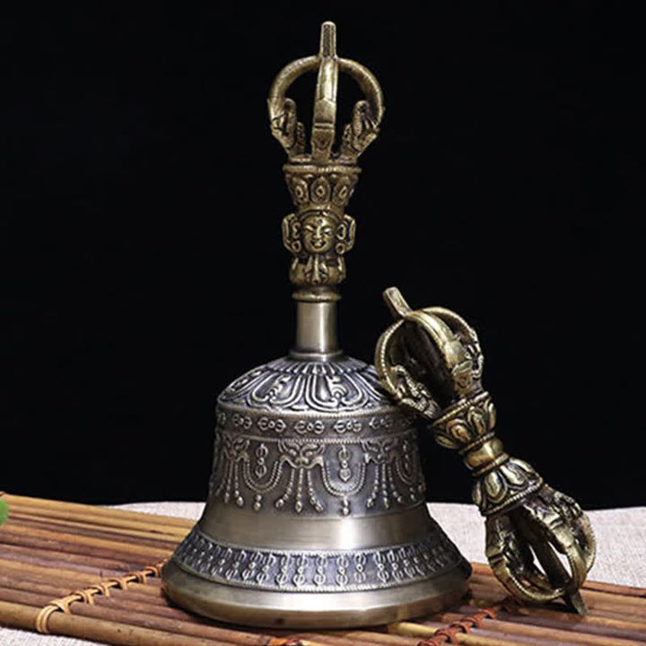BWOOOH Tibetan Meditation Bell and Vajra Dorje Copper Enlightenment Decoration Set | Copper Tibetan bell