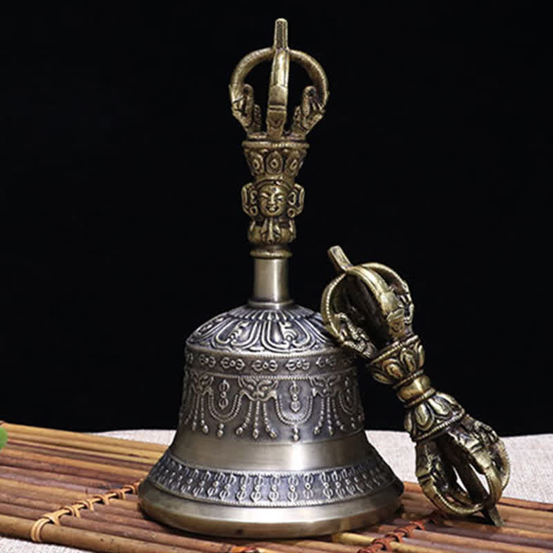 BWOOOH Tibetan Meditation Bell and Vajra Dorje Copper Enlightenment Decoration Set | Copper Tibetan bell