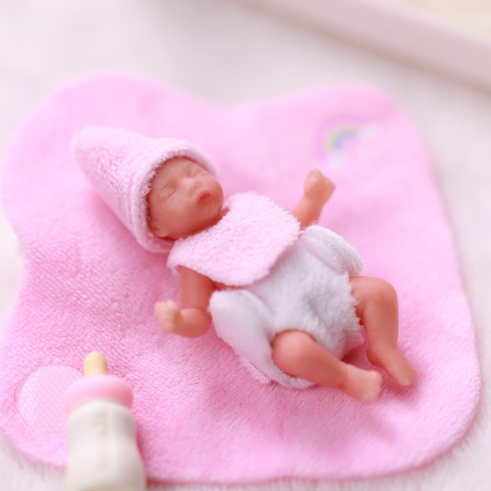 Full Platinum Solid Silicone Star Product 3 Inches Mini Sleeping Baby Doll Girl with Free Delicate Furniture Accessories
