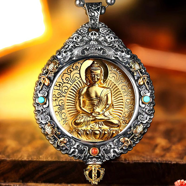 BWOOOH Chinese Zodiac Natal Buddha Green Tara Thangka Nine Palaces Eight Diagrams Wealth Rotatable Necklace Pendant