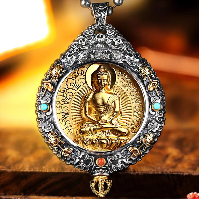 BWOOOH Chinese Zodiac Natal Buddha Green Tara Thangka Nine Palaces Eight Diagrams Wealth Rotatable Necklace Pendant