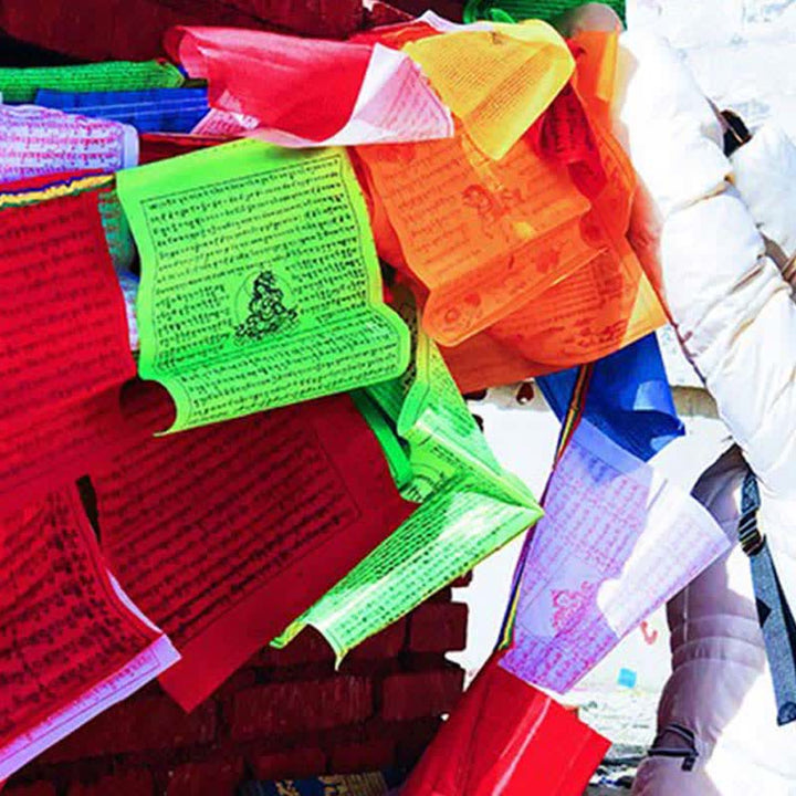 Buddha Stones Tibetan 5 Colors Windhorse Auspicious Outdoor 25 Pcs Prayer Flag