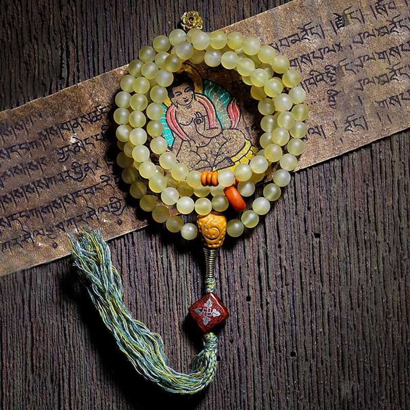 BWOOOH 108 Mala Beads Tibet Sheep Horn Amber Luck Bracelet
