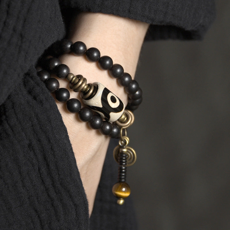 Buddha Stones Ebony Wood Dzi Bead Copper Protection Couple Bracelet (Extra 30% Off | USE CODE: FS30)