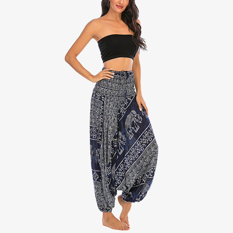 BWOOOH printed harem pants - Two Style Wear Elephant Pattern Loose Sm