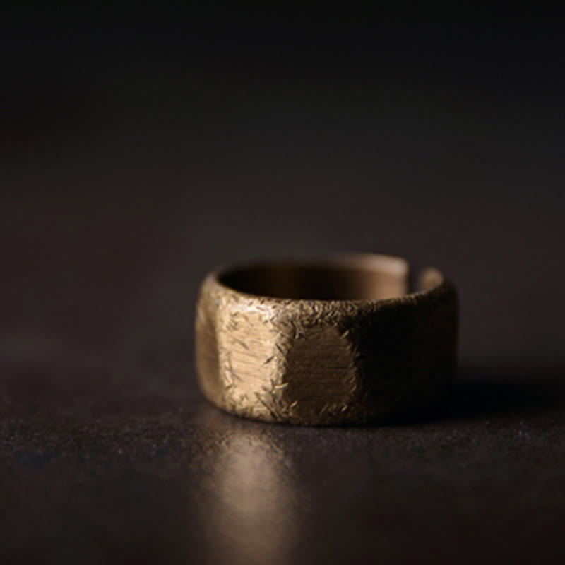 BWOOOH Tibetan Simple Design Copper Brass Frosted Wealth Ring