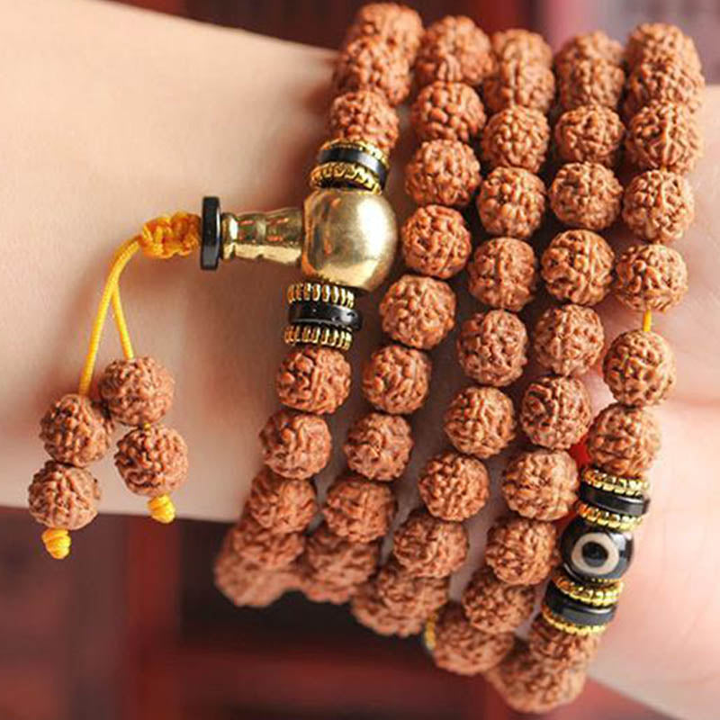 BWOOOH 108 Mala Beads Rudraksha Bodhi Seed Dzi Bead Luck Wealth Bracelet