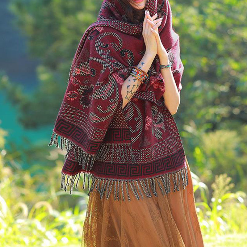 BWOOOH Tibetan Flowers Leaves Pattern Design Shawl Cozy T