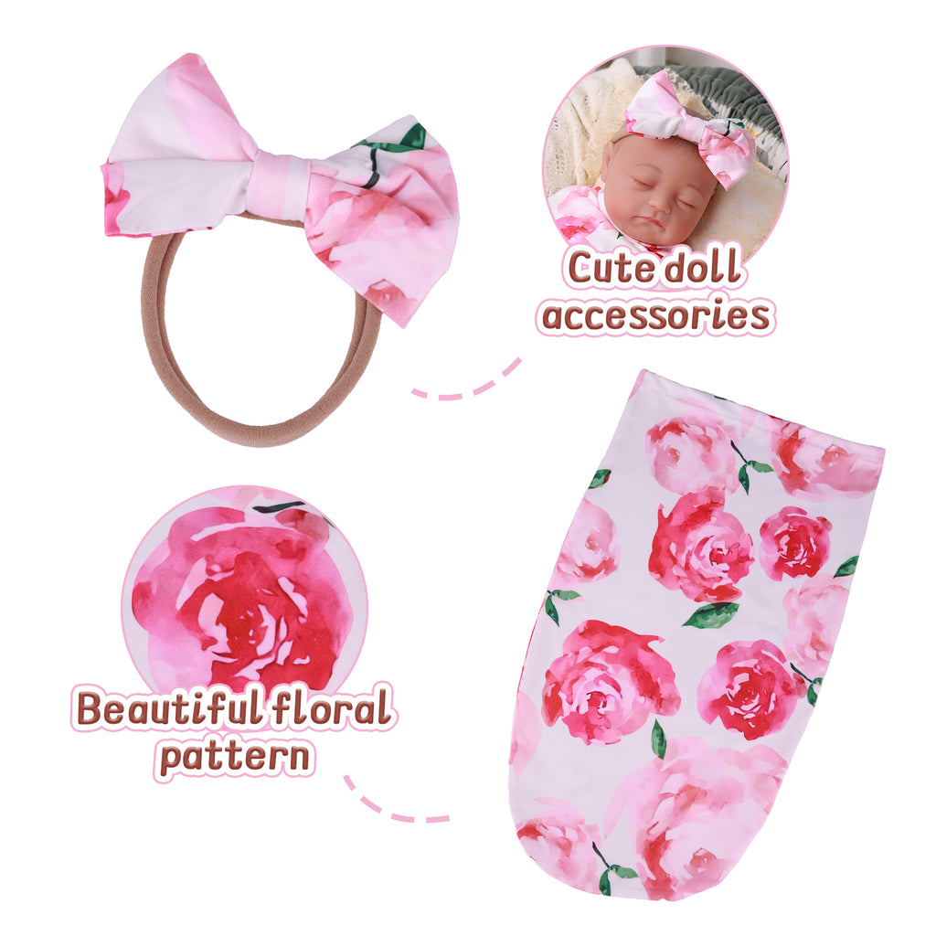 17"-20" Dollreborns®Adorable baby Swaddle Blanket And Headband Set