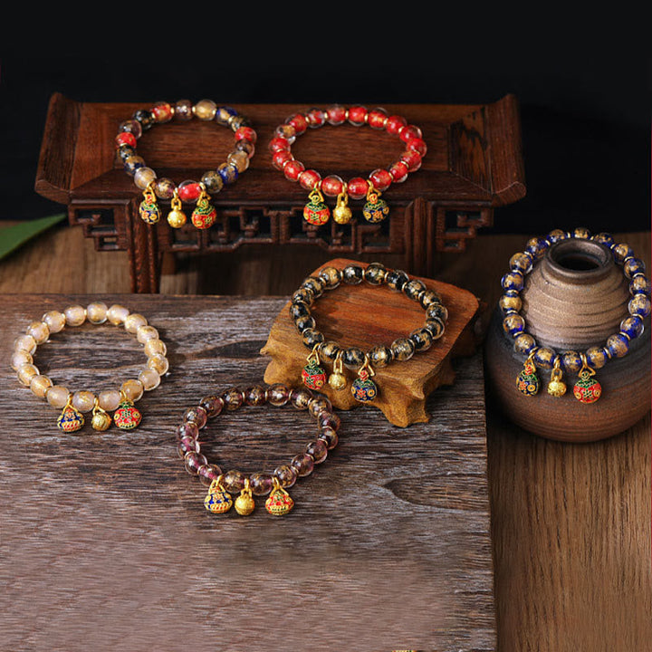 BWOOOH Gold Swallowing Beast Family Charm Gold Silver Foil Liuli Glass Bead Blessings Bracelet