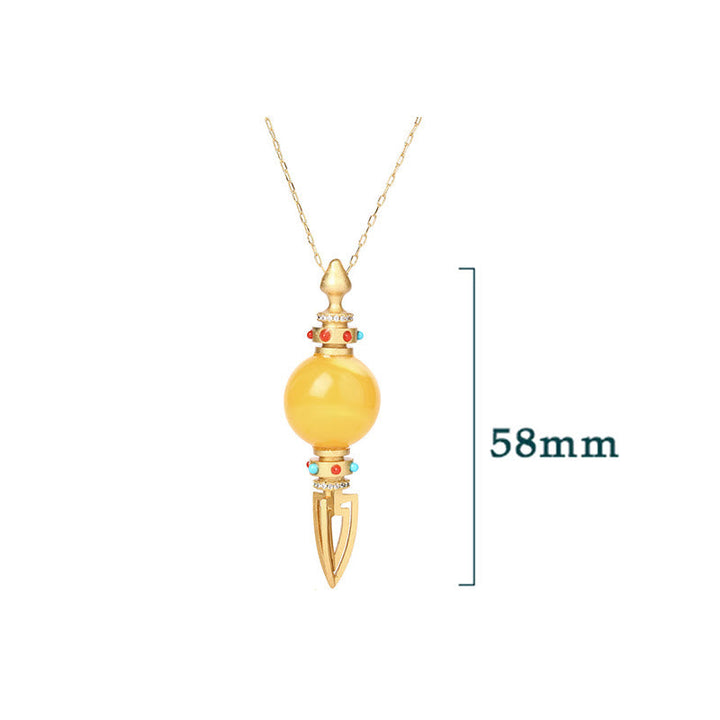 BWOOOH 24K Gold Plated Amber Dorje Vajra Clear Anxiety Necklace Pendant