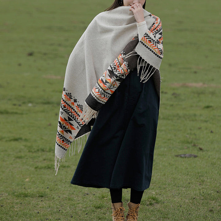BWOOOH Tibetan Shawl Colorful Geometry Winter Cozy Travel