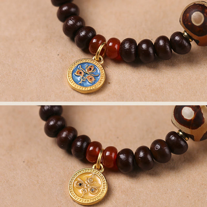 BWOOOH Natural Tibet Purple Bodhi Seed Dzi Bead God of Wealth Wisdom Bracelet