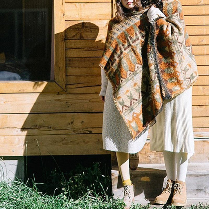 BWOOOH Tibetan Shawl Classic Geometry Pattern Winter Cozy