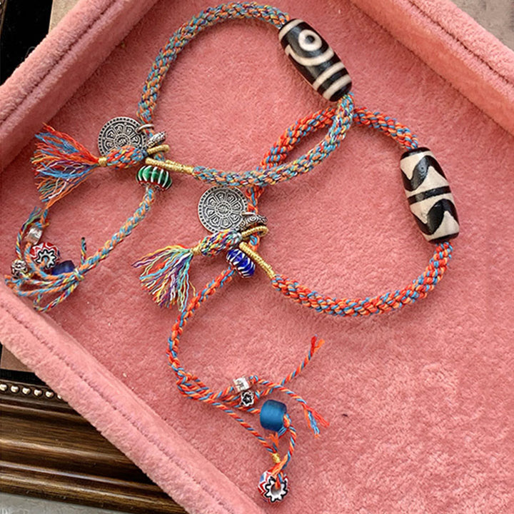 BWOOOH Tibetan 925 Sterling Silver Om Mani Padme Hum Handmade Dzi Bead Protection Braid Bracelet