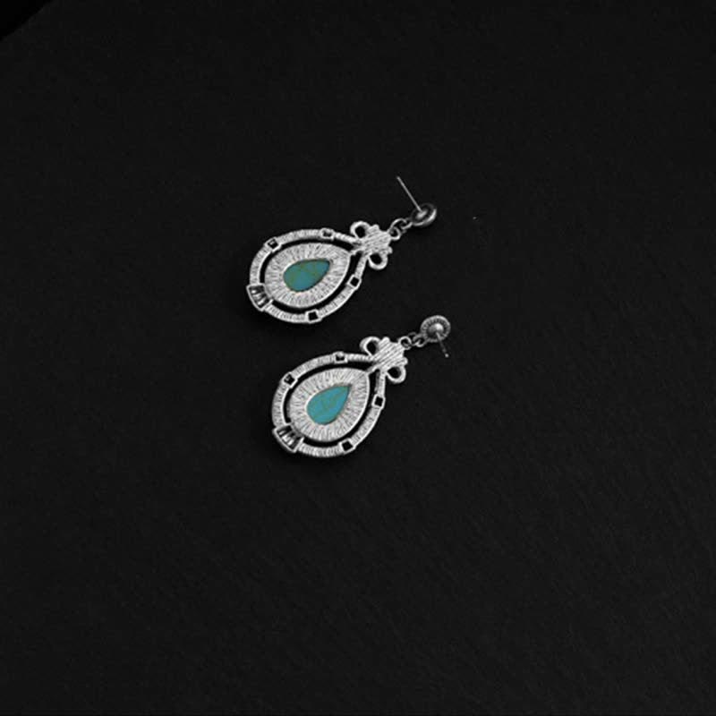 BWOOOH Tibet Vintage Turquoise Waterdrop Strength Drop Dangle Earrings Clips