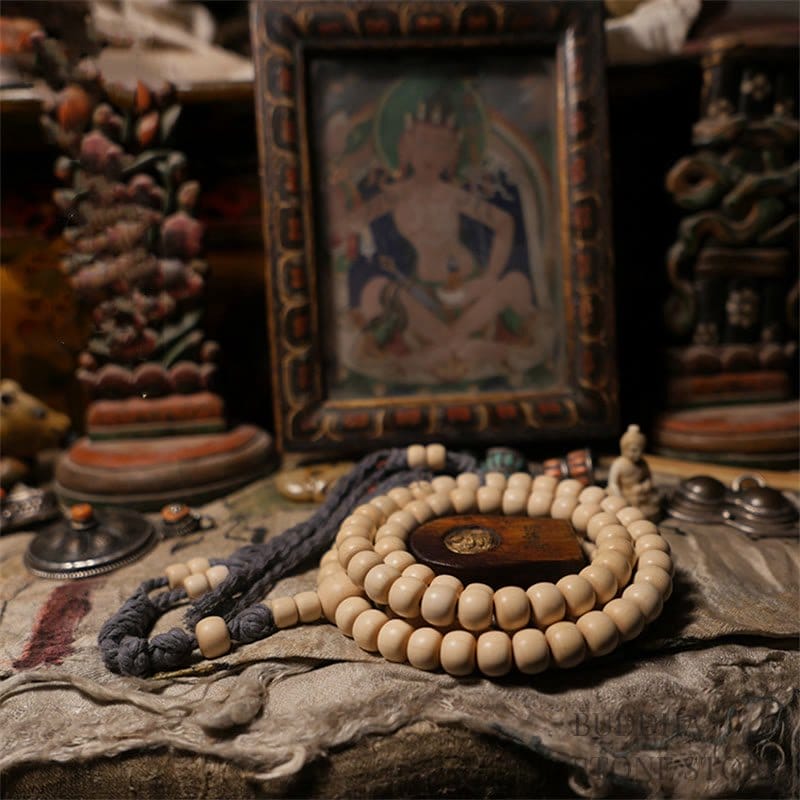 BWOOOH 108 Mala Beads Abelia Biflora Wood Warding Off Evil Spirits Wrist Mala