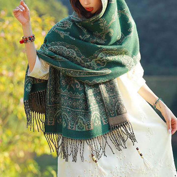 BWOOOH Vintage Tibetan Leaves Pattern Design Shawl Cozy T