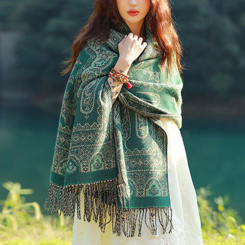BWOOOH Vintage Tibetan Leaves Pattern Design Shawl Cozy T
