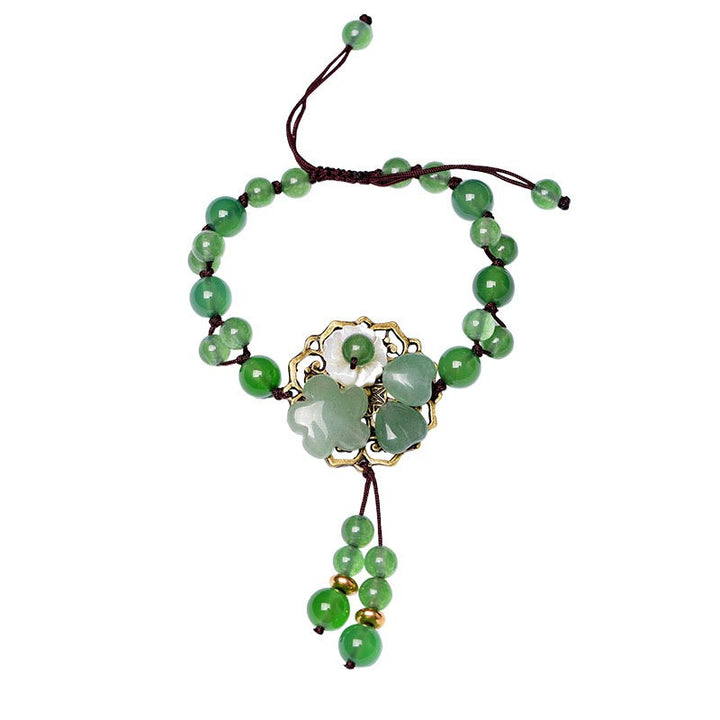 BWOOOH Natural Green Jade Luck Dangling Flower Bracelet