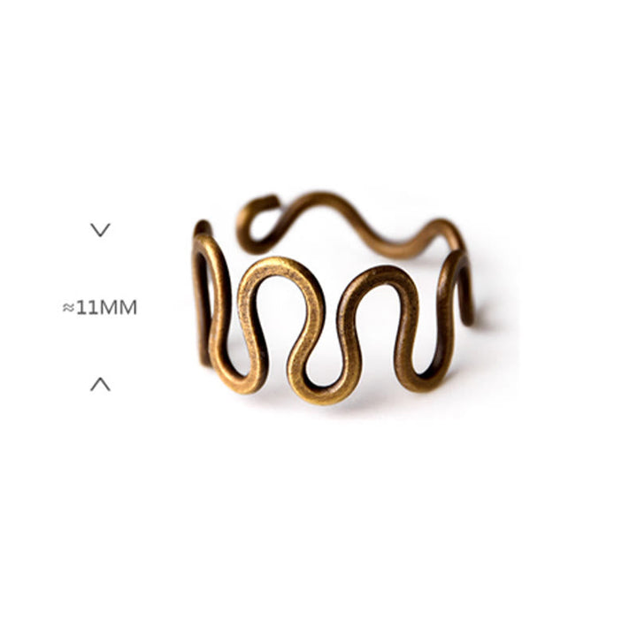 BWOOOH Simple Curved Brass Design Copper Luck Wealth Adjustable Ring