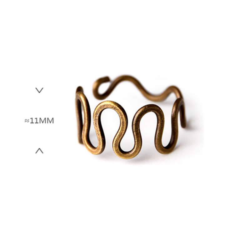BWOOOH Simple Curved Brass Design Copper Luck Wealth Adjustable Ring