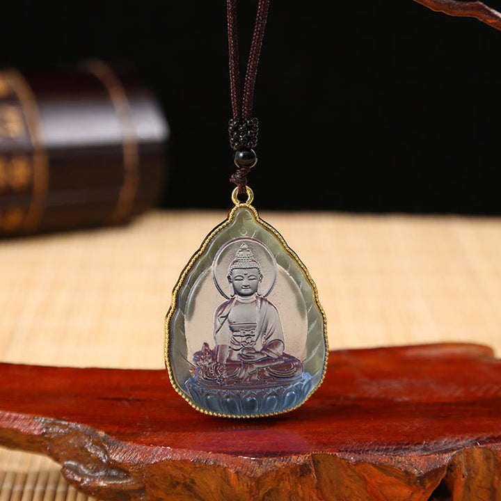 BWOOOH Tibetan Buddha Liuli Crystal Serenity Necklace Pendant