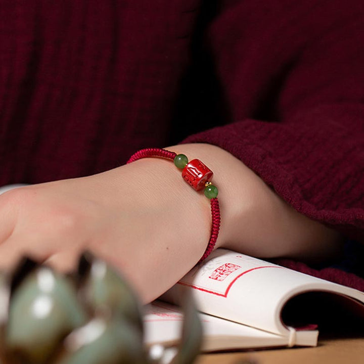 BWOOOH Tibetan Cinnabar Om Mani Padme Hum Engraved Blessing Braided Rope Bracelet