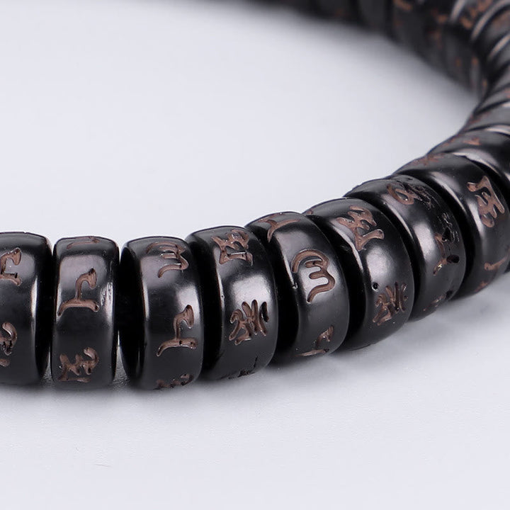 BWOOOH Tibetan Coconut Shell Beads Engraved Om Mani Padme Hum Mantra Positive String Bracelet