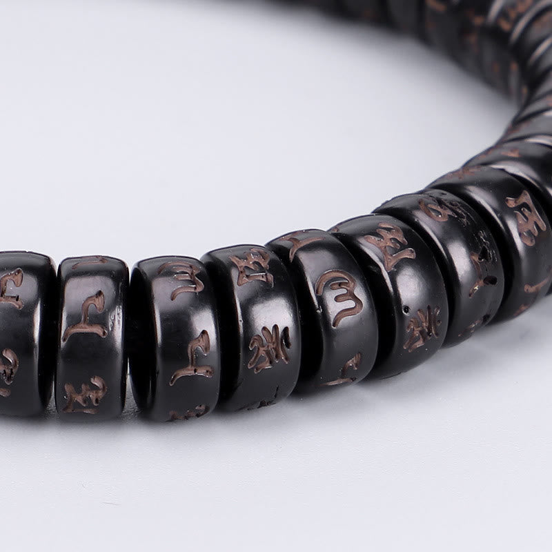 BWOOOH Tibetan Coconut Shell Beads Engraved Om Mani Padme Hum Mantra Positive String Bracelet