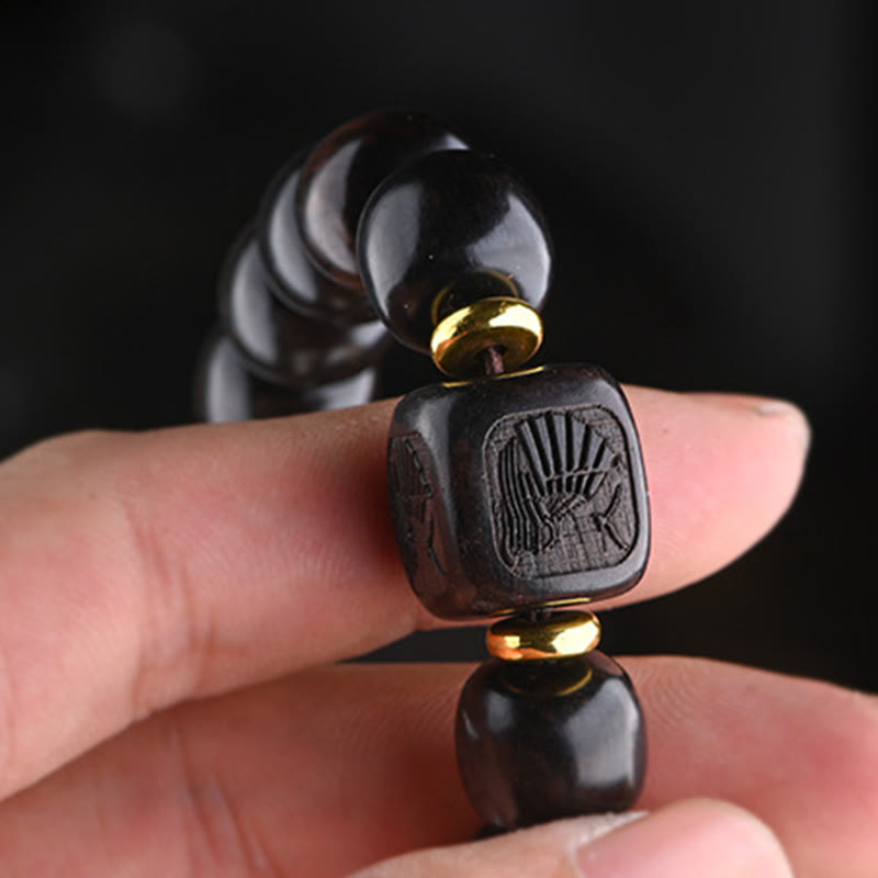 BWOOOH Tibetan Ebony Wood Barrel Beads Lucky And Treasure Balance Bracelet