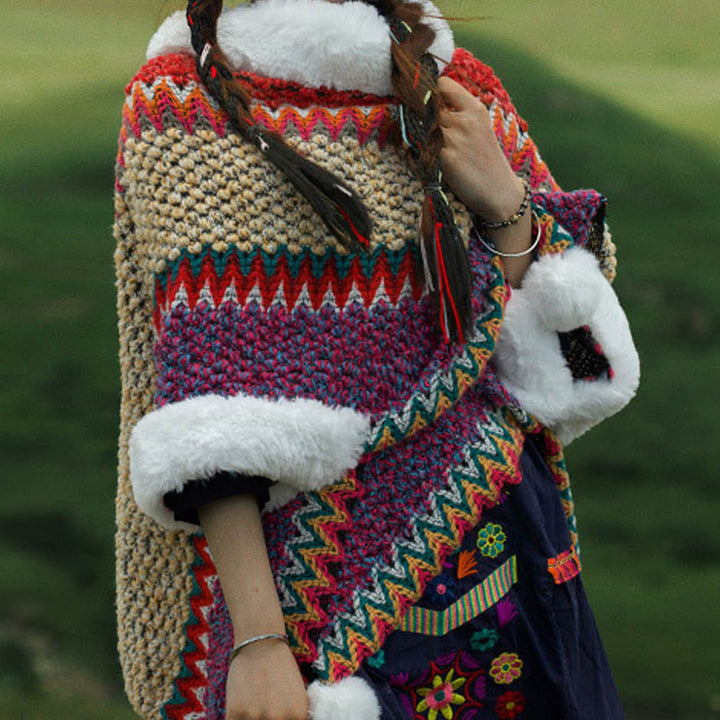 BWOOOH Tibetan Multicolored Striped Shawl Winter Cozy Tra