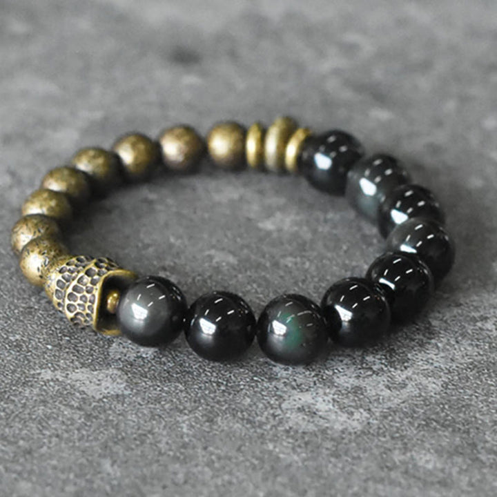 BWOOOH Rainbow Obsidian Copper Bead Positive Transformation Bracelet