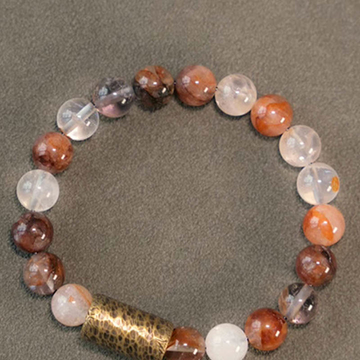 BWOOOH White Crystal Red Hematoid Quartz Gold Rutilated Quartz Purple Phantom Protection Bracelet